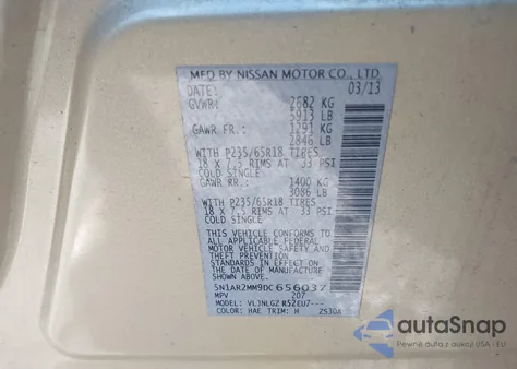 2013 Nissan Pathfinder Sl from USA, damaged, VIN 5N1AR2MM9DC656037